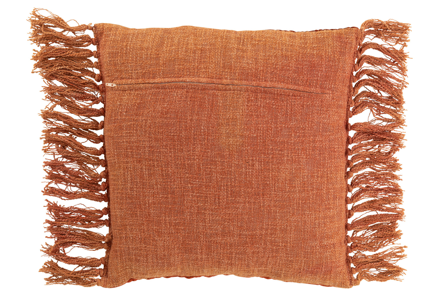 Kussen Glanzend reliëf + Franjes Viscose/Katoen Koper