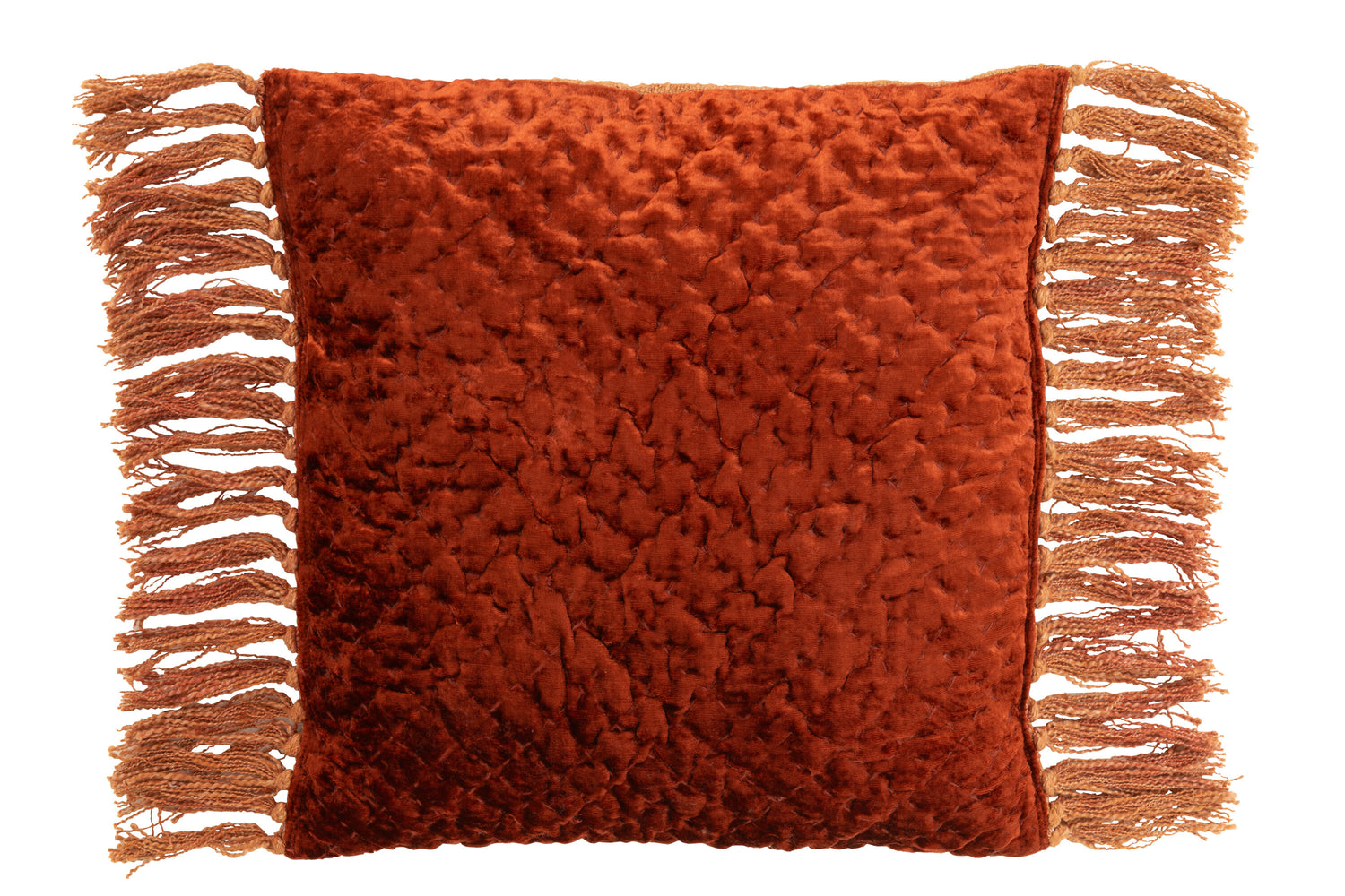 Kussen Glanzend reliëf + Franjes Viscose/Katoen Koper