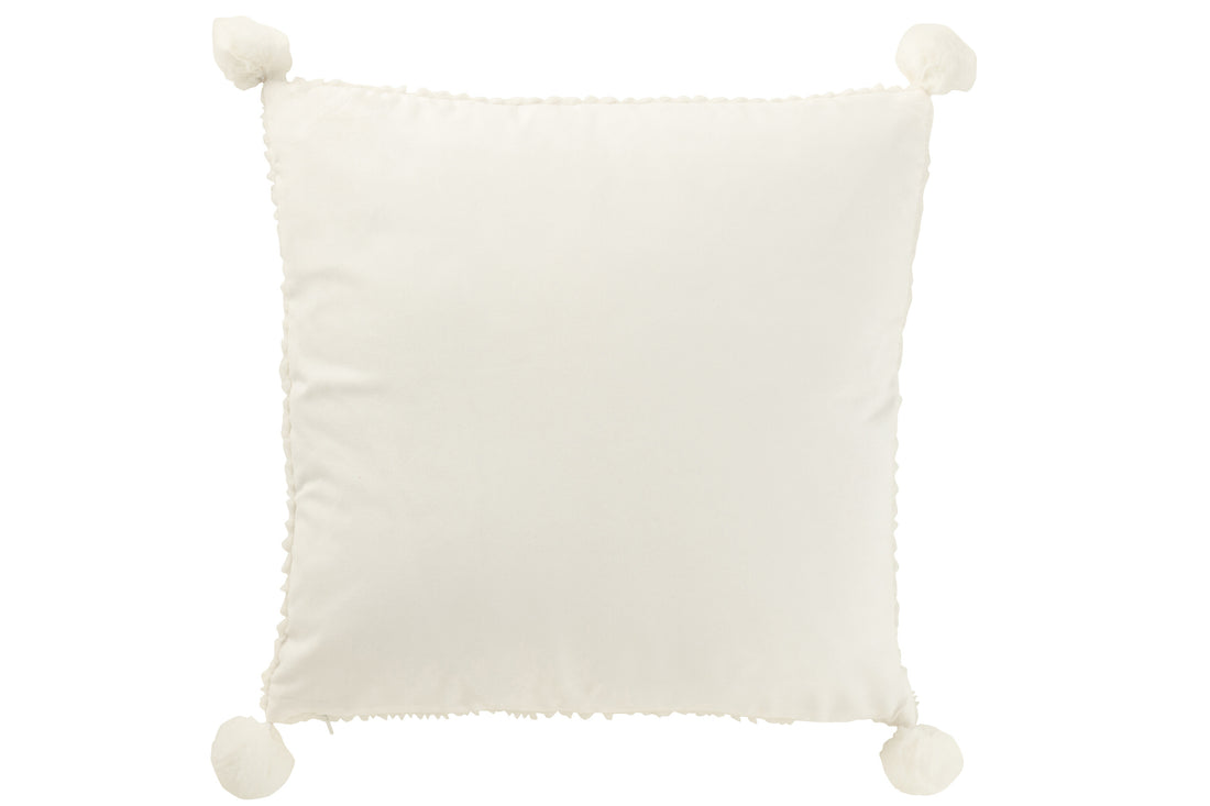 J-Line Kussen Zacht Pompoms Polyester Wit