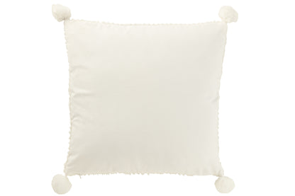 J-Line Kussen Zacht Pompoms Polyester Wit