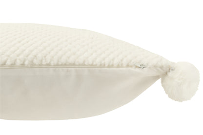 J-Line Kussen Zacht Pompoms Polyester Wit