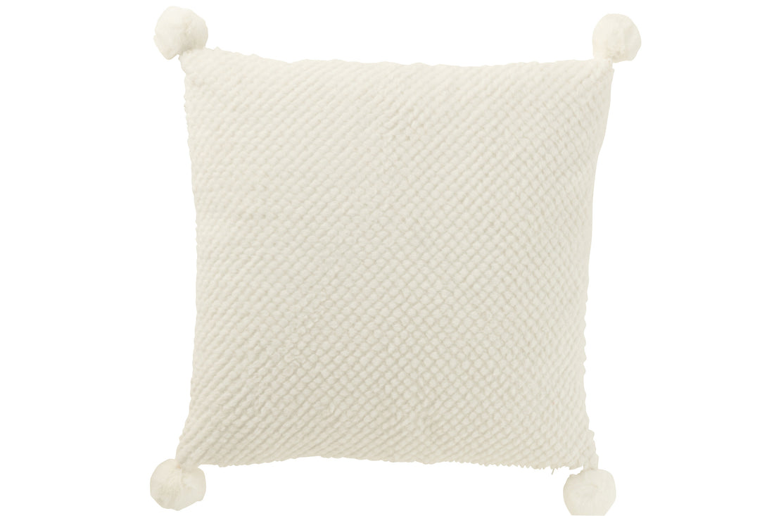 J-Line Kussen Zacht Pompoms Polyester Wit