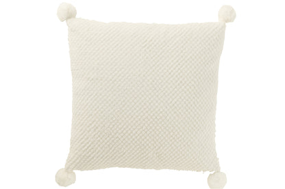 J-Line Kussen Zacht Pompoms Polyester Wit
