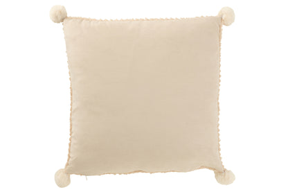 J-Line Kussen Zacht Pompoms Polyester Beige