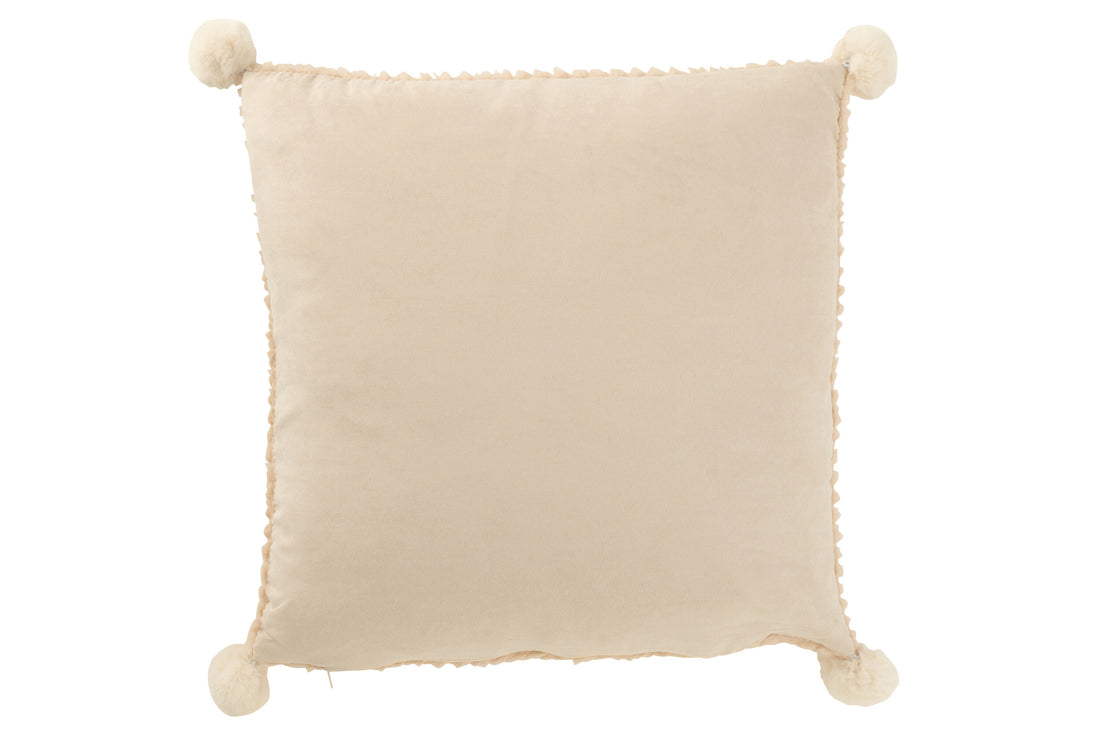 J-Line Kussen Zacht Pompoms Polyester Beige