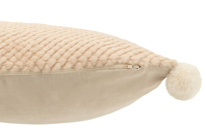 J-Line Kussen Zacht Pompoms Polyester Beige