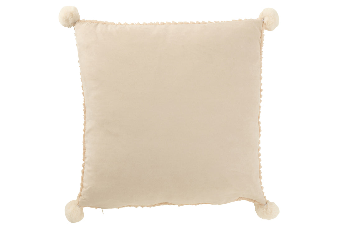 J-Line Kussen Zacht Pompoms Polyester Beige