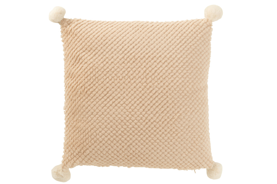 J-Line Kussen Zacht Pompoms Polyester Beige