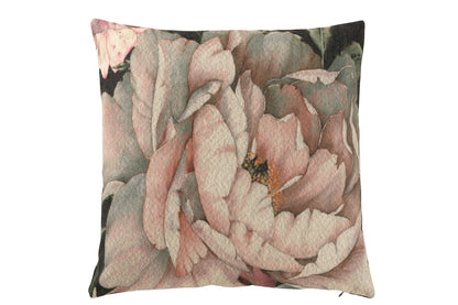 J-Line Kussen Bedrukt Bloem Polyester/Katoen Zwart/Roze