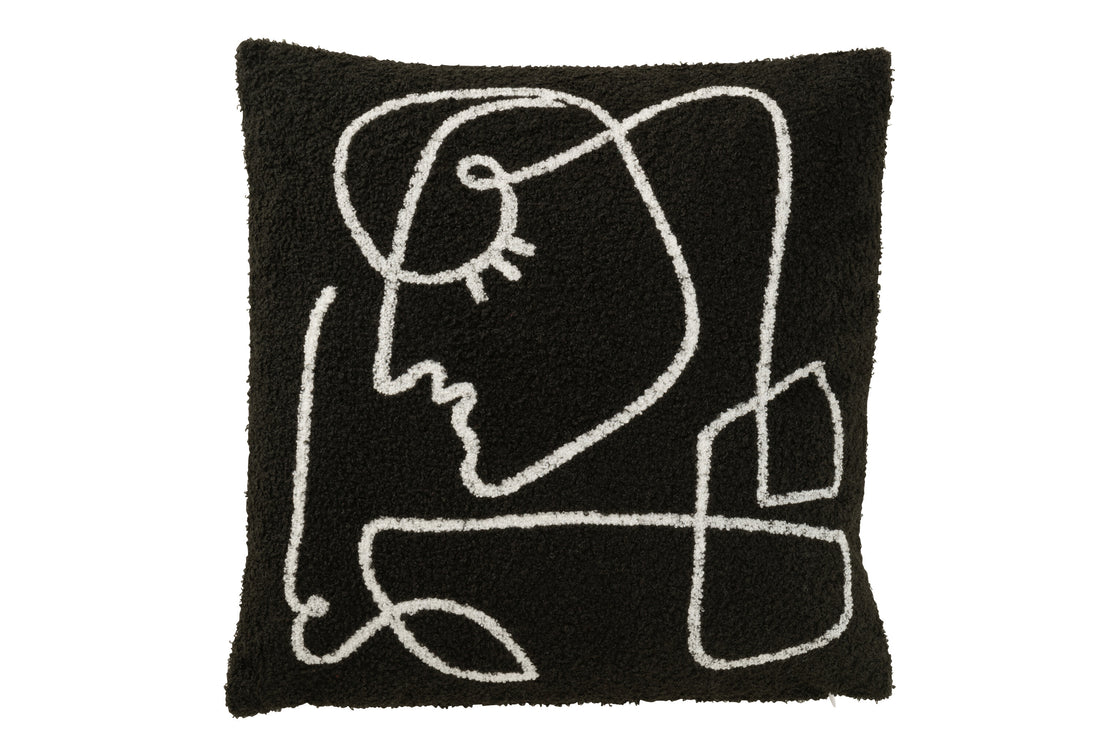 J-Line Kussen Gezicht Abstract Boucl -  Zwart/Wit