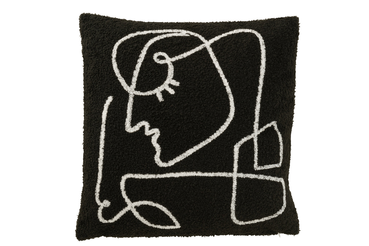 J-Line Kussen Gezicht Abstract Boucl -  Zwart/Wit