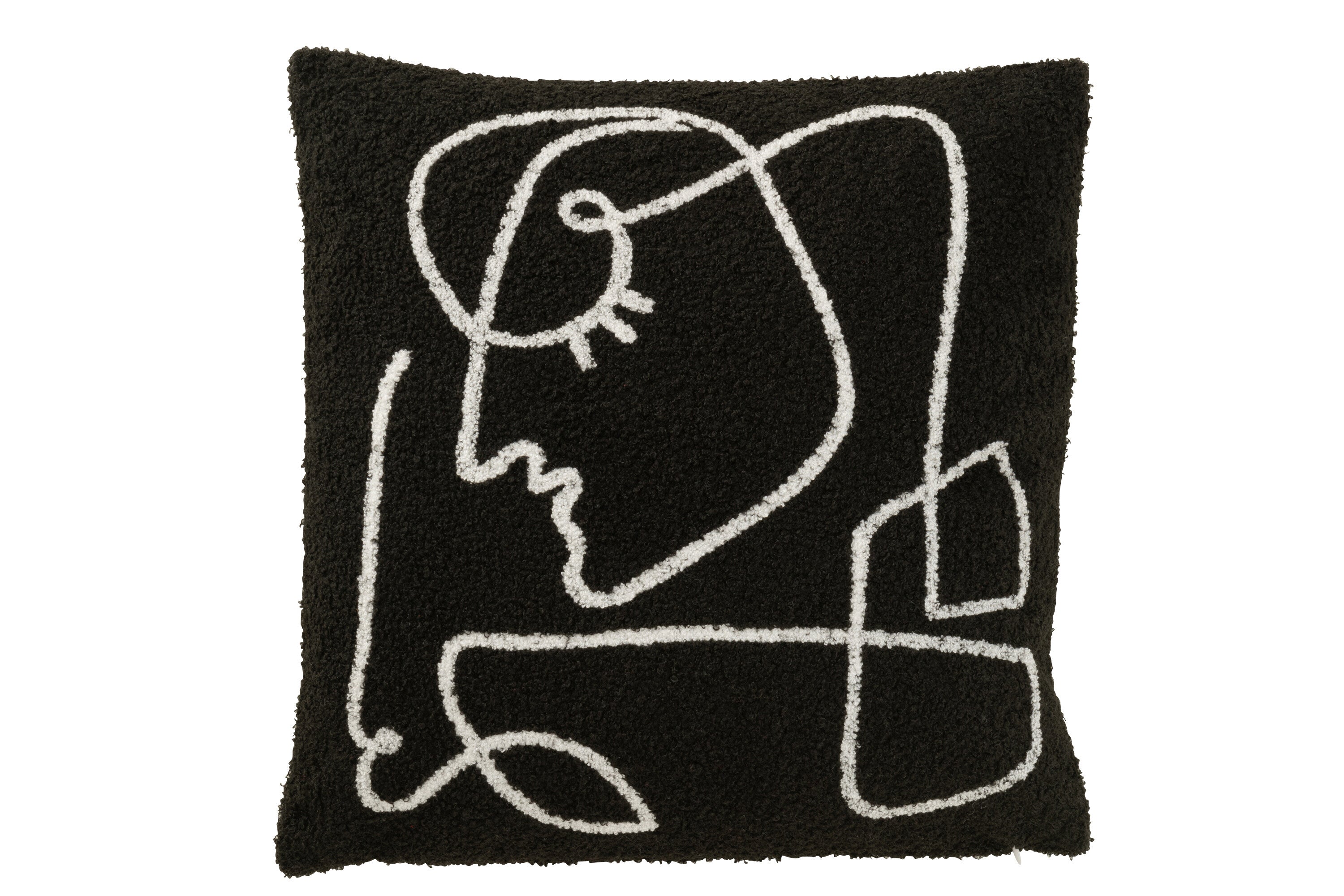J-Line Kussen Gezicht Abstract Boucl -  Zwart/Wit