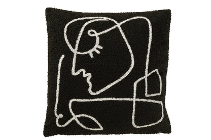 J-Line Kussen Gezicht Abstract Boucl -  Zwart/Wit