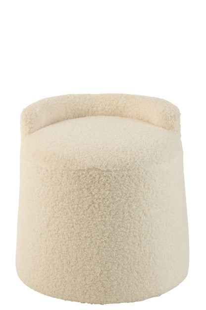 Pouf Teddy Round+Back Bouclé Wit