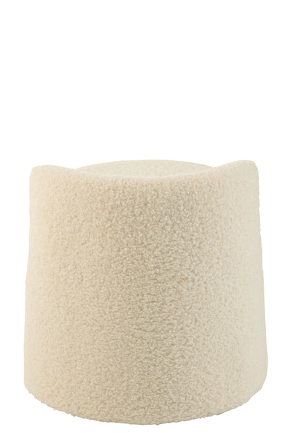 Pouf Teddy Round+Back Bouclé Wit