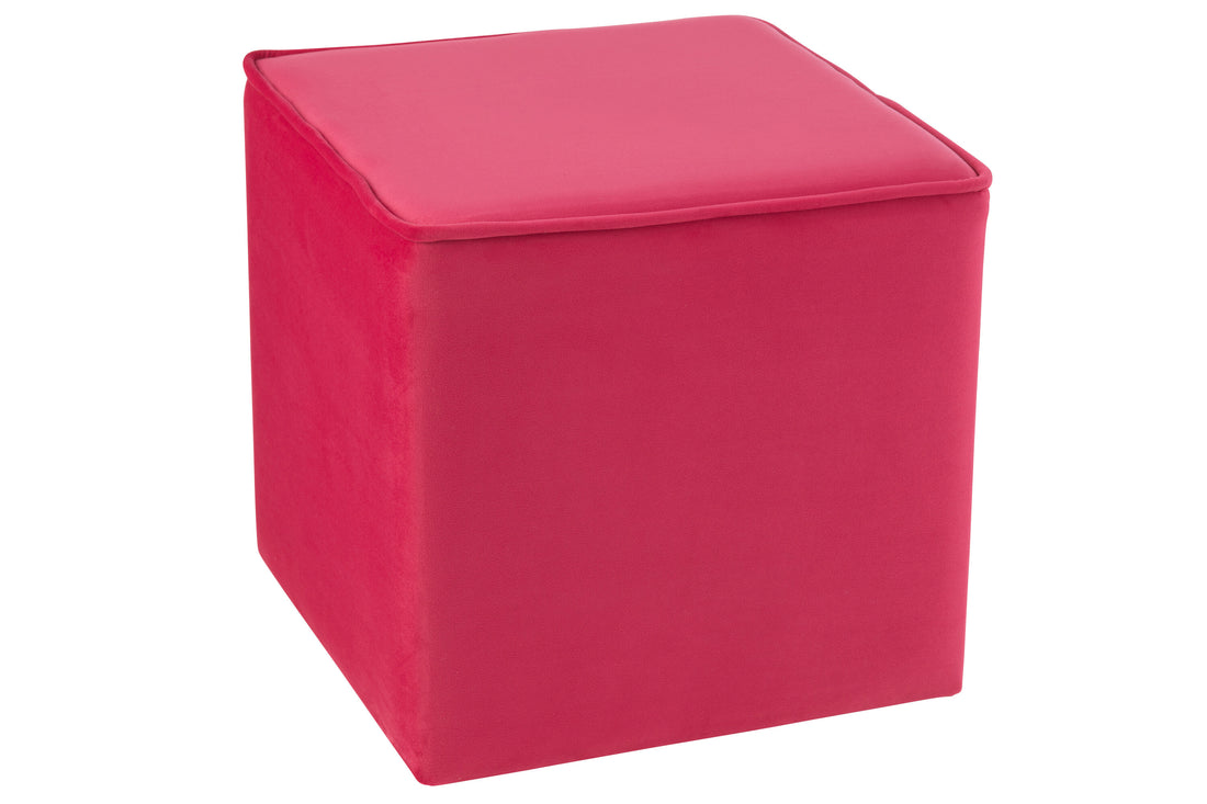 J-Line Poef Kubus Velvet Fel Roze