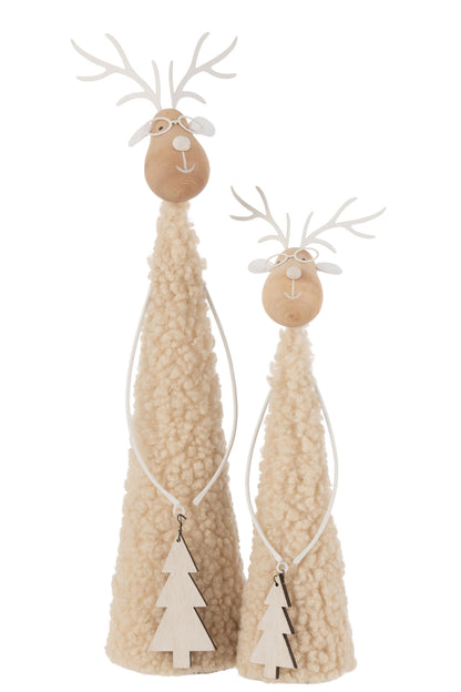 Rendier Deco Teddy Metaal/Hout Beige/Natuurlijk Groot