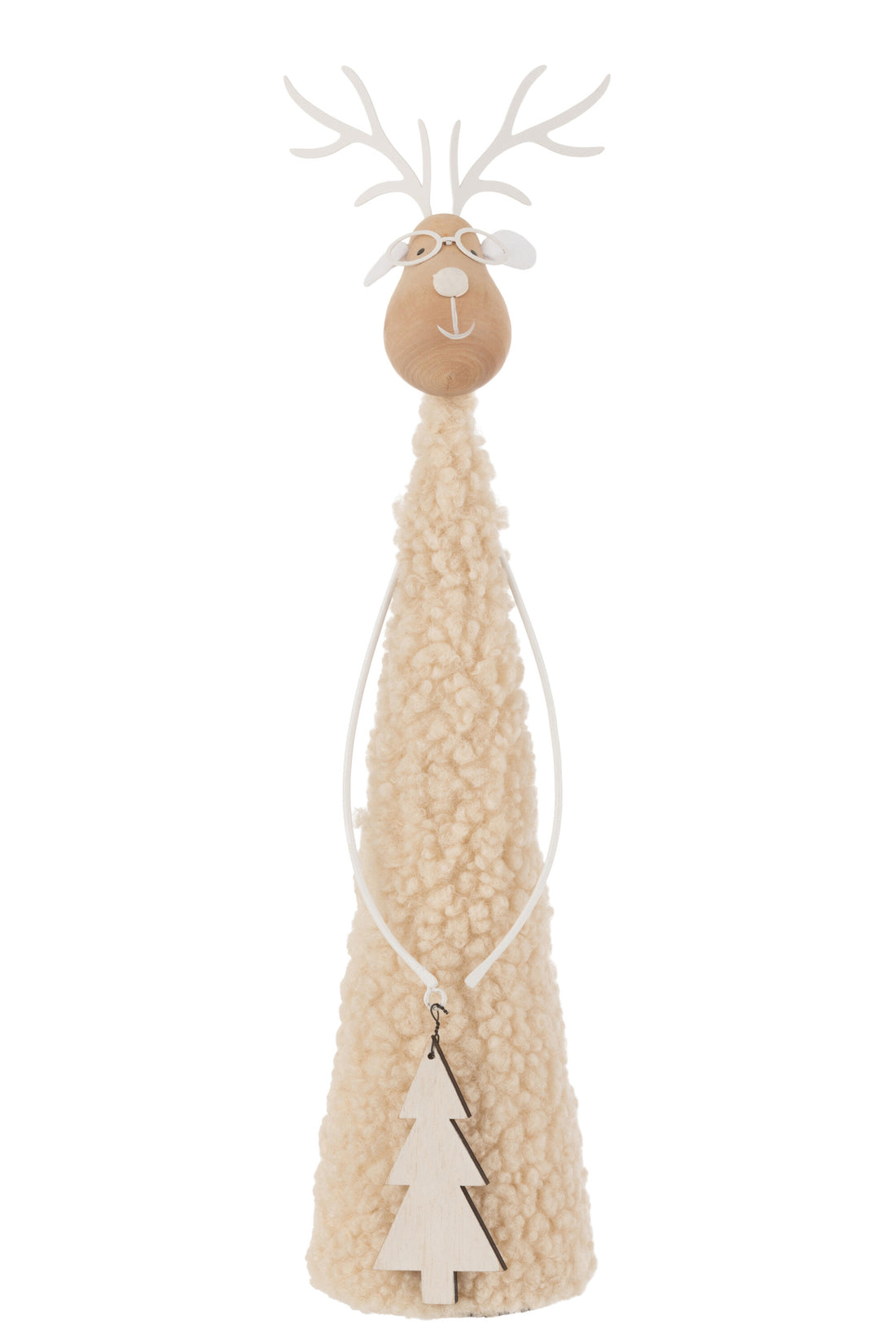 Rendier Deco Teddy Metaal/Hout Beige/Natuurlijk Groot