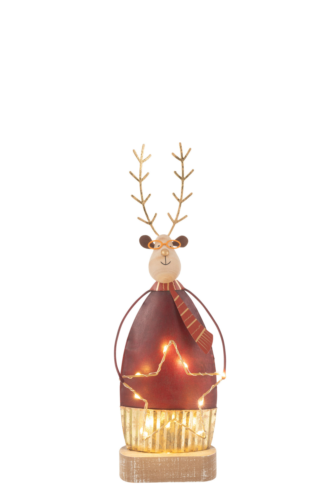 Rendier Deco+Sjaal/Bril Led Metaal Roest/Goud Klein