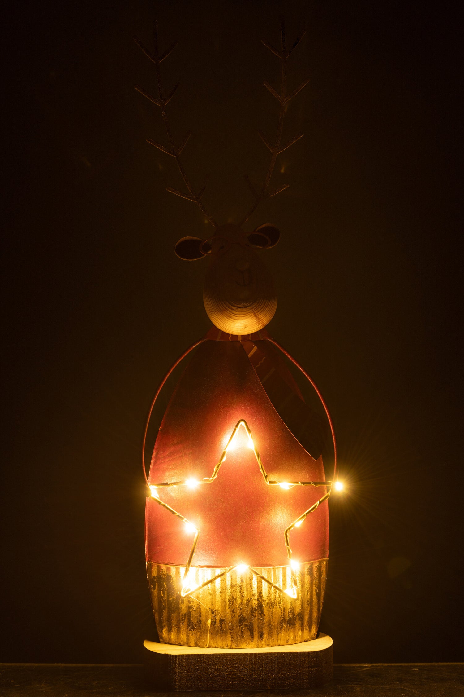 Rendier Deco+Sjaal/Bril Led Metaal Roest/Goud Groot