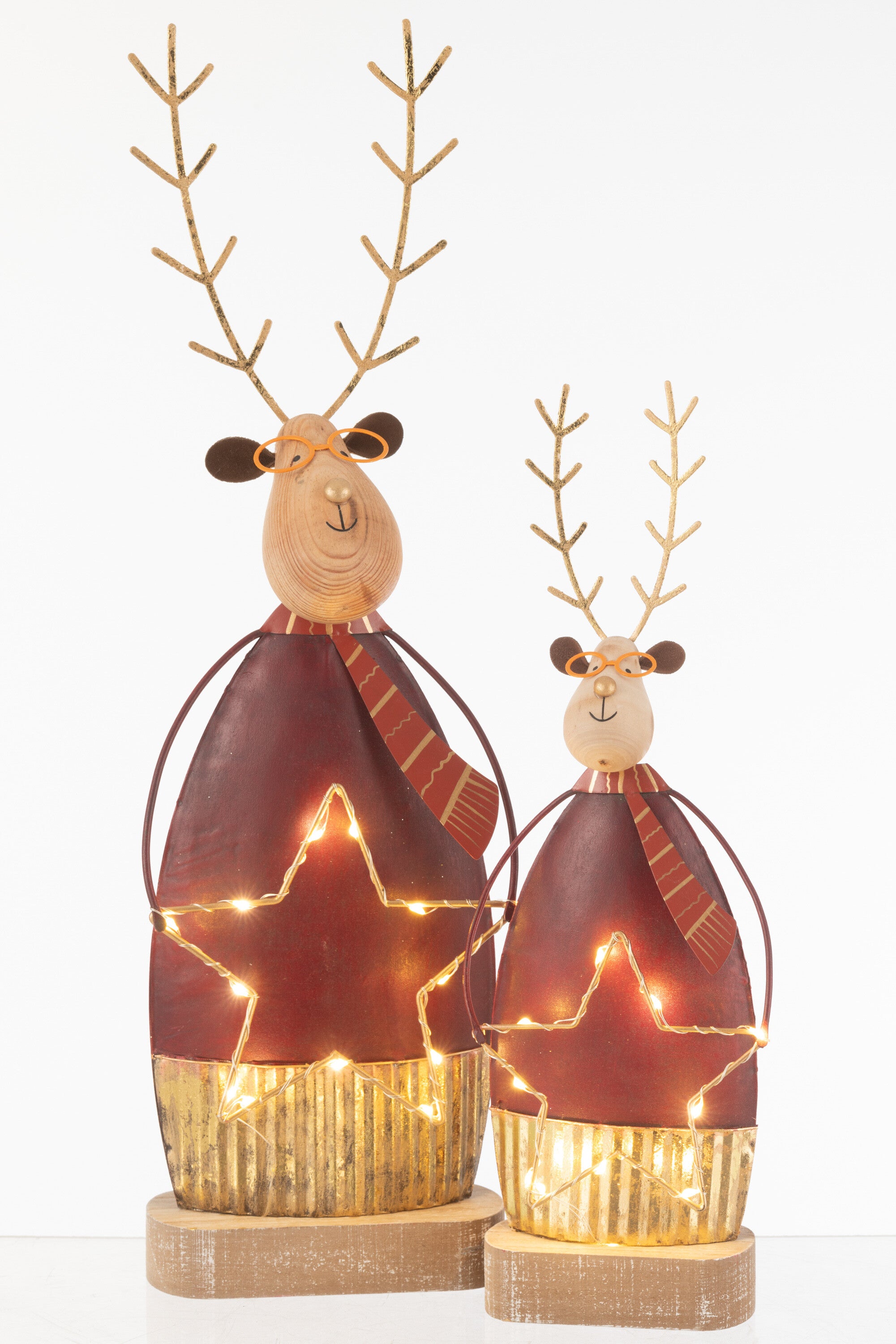 Rendier Deco+Sjaal/Bril Led Metaal Roest/Goud Groot