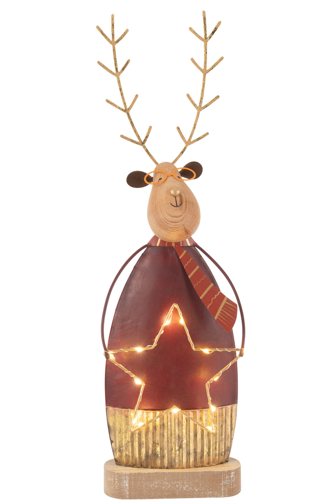 Rendier Deco+Sjaal/Bril Led Metaal Roest/Goud Groot