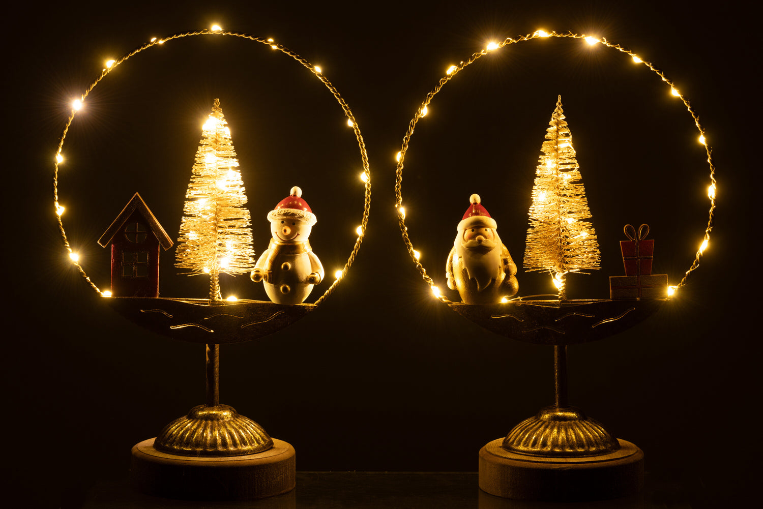 Cirkel Op Voet Led Santa/Sneeuwpop Goud/Roest Assortiment Van 2