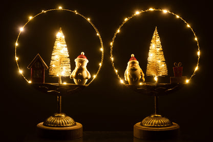 Cirkel Op Voet Led Santa/Sneeuwpop Goud/Roest Assortiment Van 2