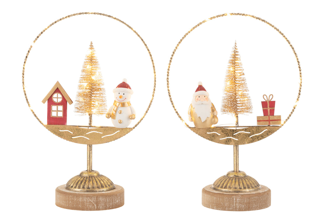 Cirkel Op Voet Led Santa/Sneeuwpop Goud/Roest Assortiment Van 2