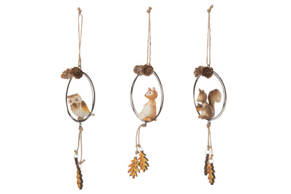 Hanger Ring Vos/Uil/Eekhoorn Metaal/Hout Bruin/Oranje Assortiment Van 3