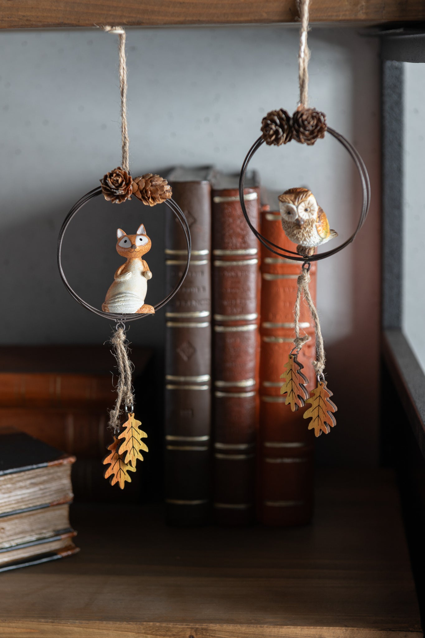 Hanger Ring Vos/Uil/Eekhoorn Metaal/Hout Bruin/Oranje Assortiment Van 3