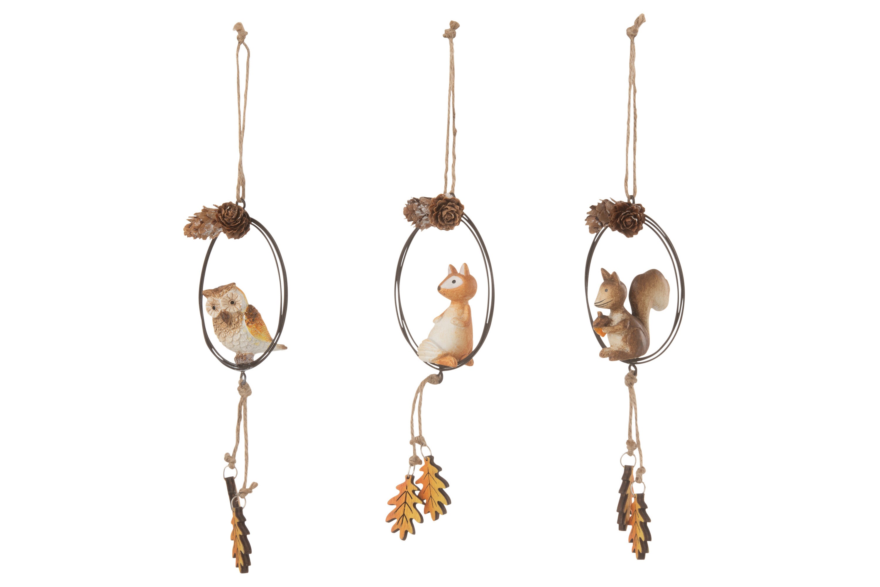 Hanger Ring Vos/Uil/Eekhoorn Metaal/Hout Bruin/Oranje Assortiment Van 3