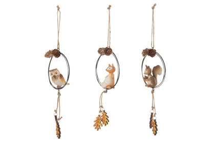 Hanger Ring Vos/Uil/Eekhoorn Metaal/Hout Bruin/Oranje Assortiment Van 3