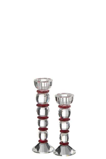 Kaarsenhouder Annie Kristal Rood/Transparant Groot