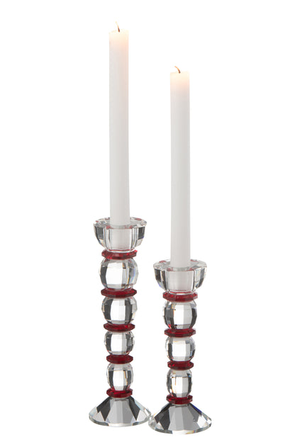 Kaarsenhouder Annie Kristal Rood/Transparant Groot
