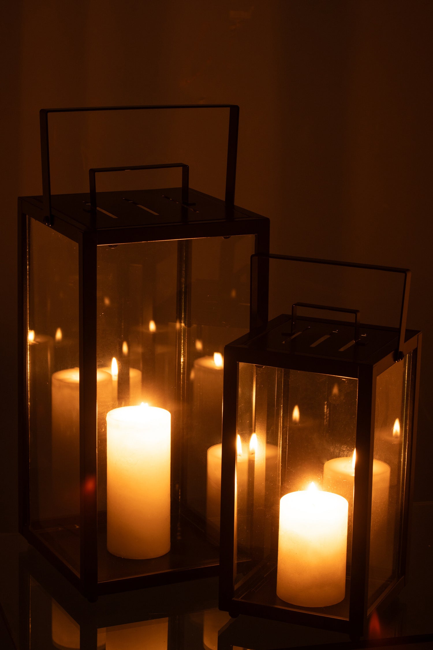 Set van 2 lantaarns rechthoekig Aloë ijzer/glas zwart