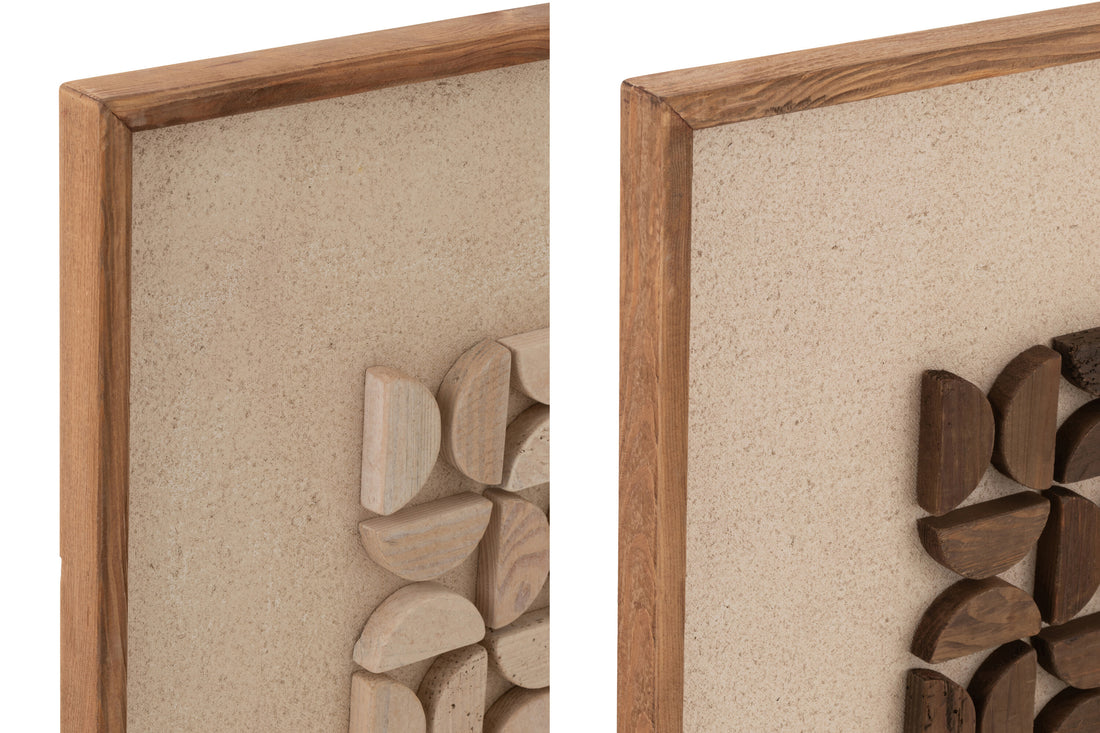 Wanddecoratie Rob van grenenhout/canvas wit/natuurlijk assortiment van 2