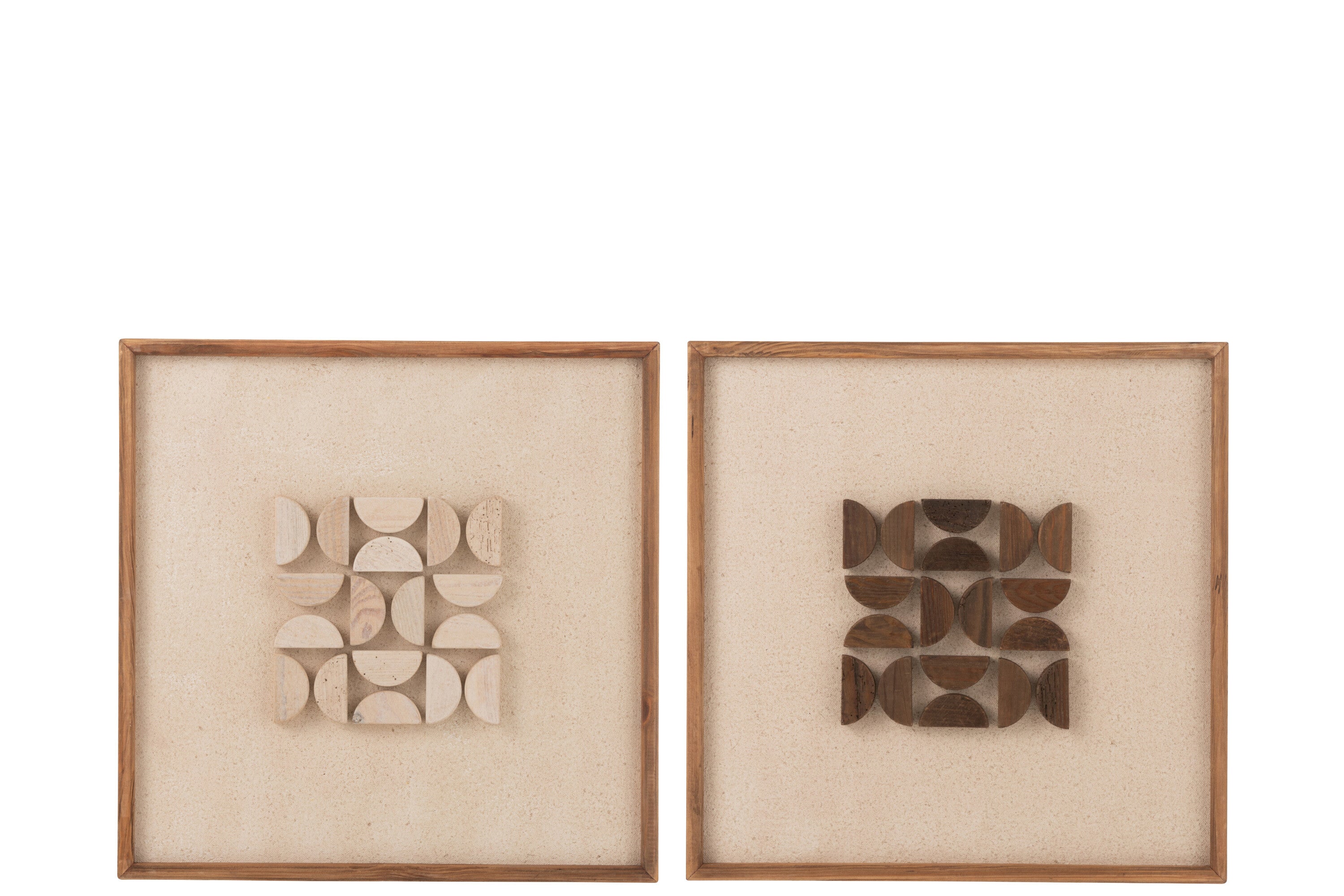 Wanddecoratie Rob van grenenhout/canvas wit/natuurlijk assortiment van 2