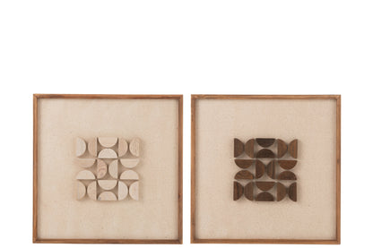 Wanddecoratie Rob van grenenhout/canvas wit/natuurlijk assortiment van 2