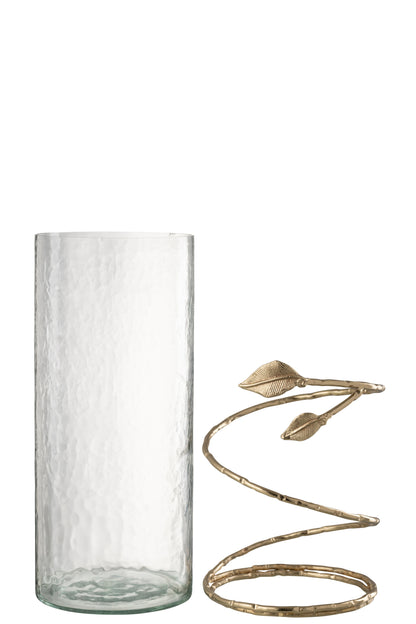 Vaas Blad Breed Glas/IJzer Transparant/Goud