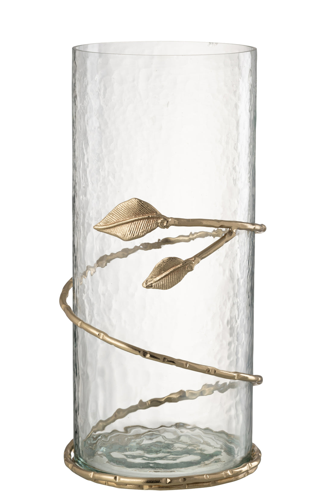 Vaas Blad Breed Glas/IJzer Transparant/Goud