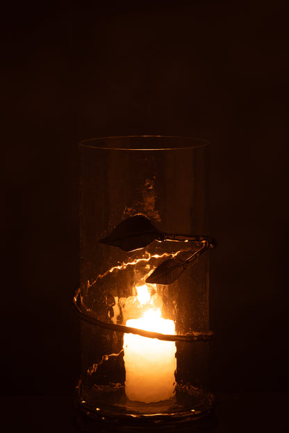 Vaas Blad Kort Glas/IJzer Transparant/Goud