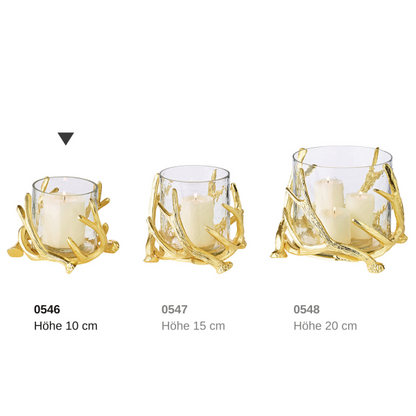 EDZARD lantaarn Kingston, gewei design, aluminium, goudkleurig, met glas, hoogte 10 cm, ø 15 cm
