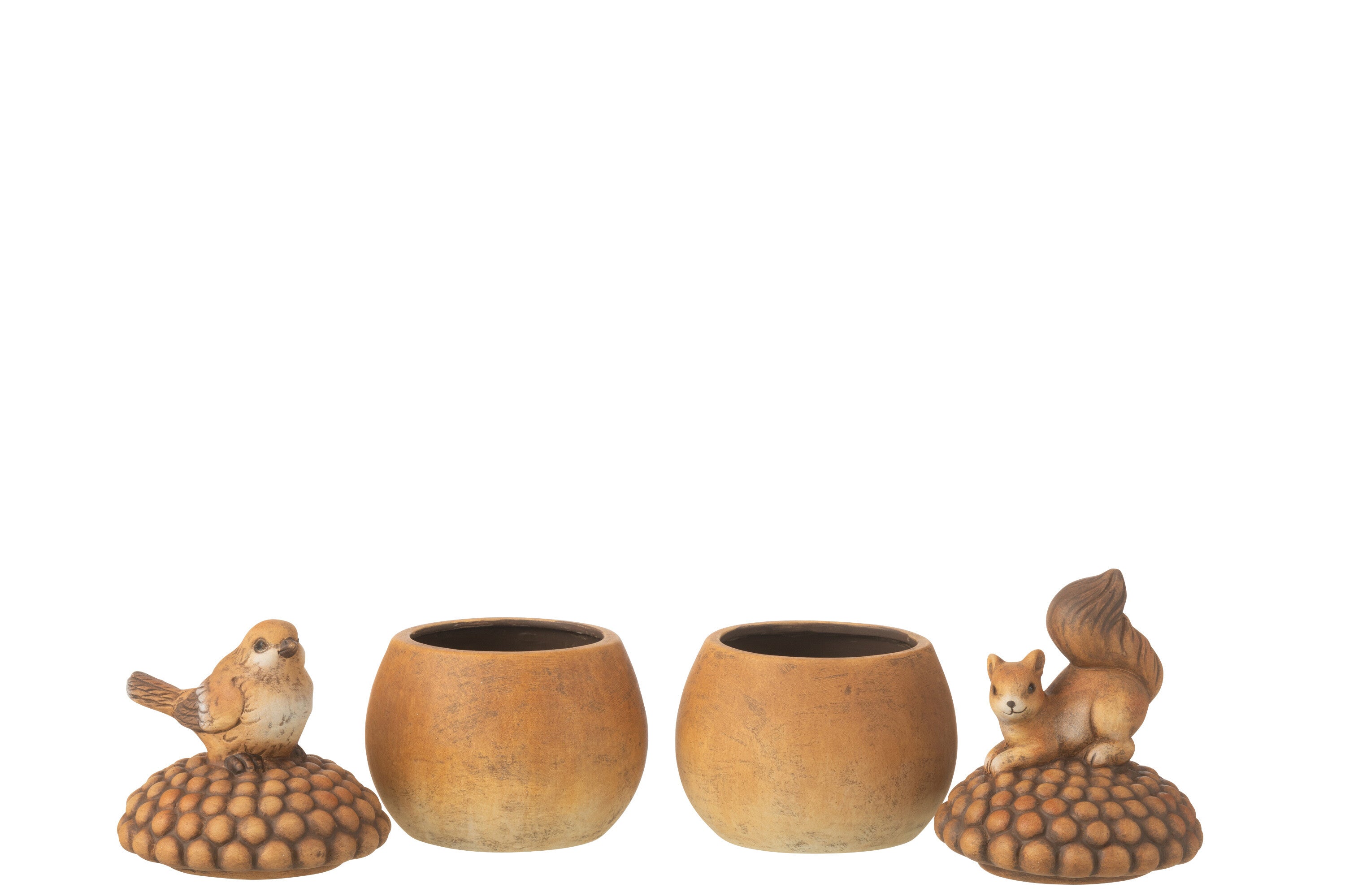 Vogel+Eekhoorn Op Eikel Porselein Bruin Klein Assortiment Van 2