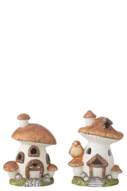 Paddenstoelhuisje met LED-porseleinmix assortiment van 2