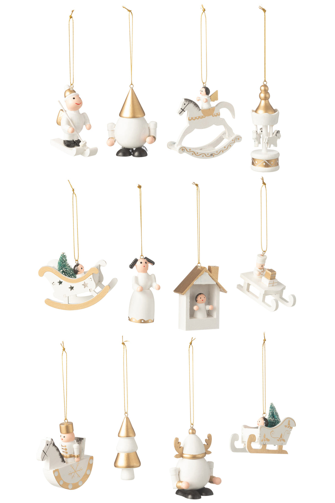 Doos van 12 hangers hout wit/goud