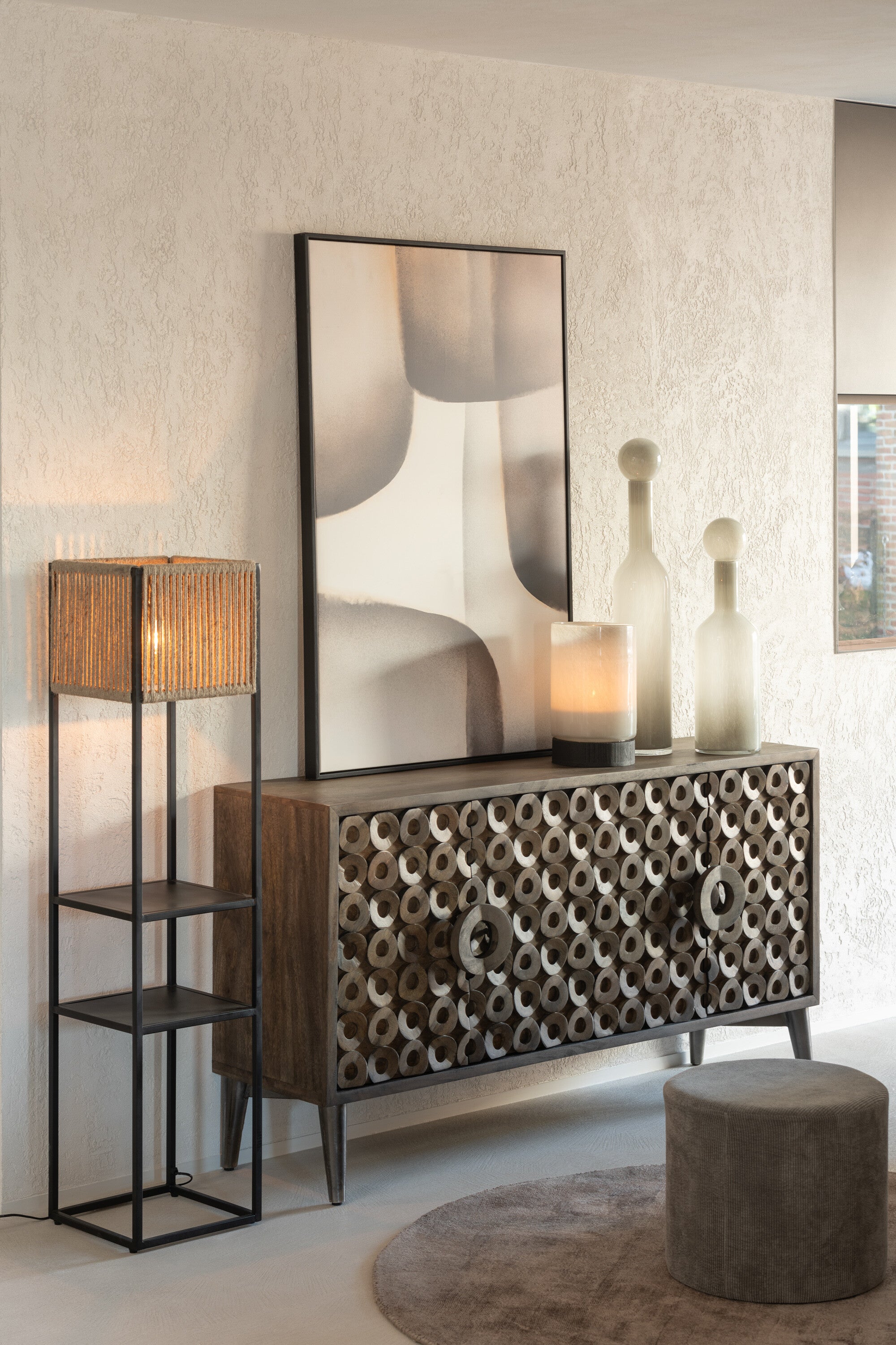 Vaas Fles+Dop Effen Glas Grijs Groot