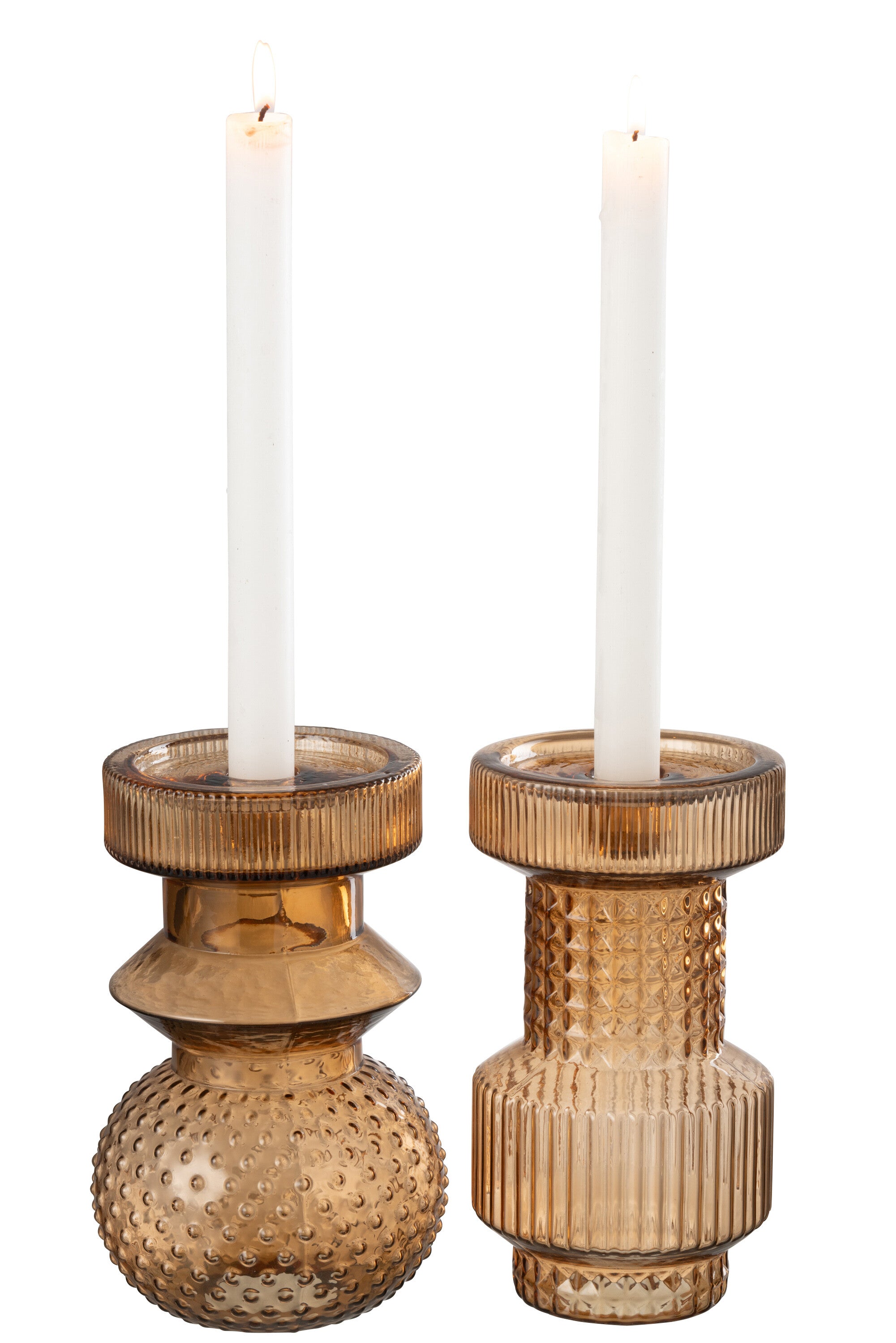 Kaarsenhouder Geometrisch Glas Bruin Assortiment Van 2