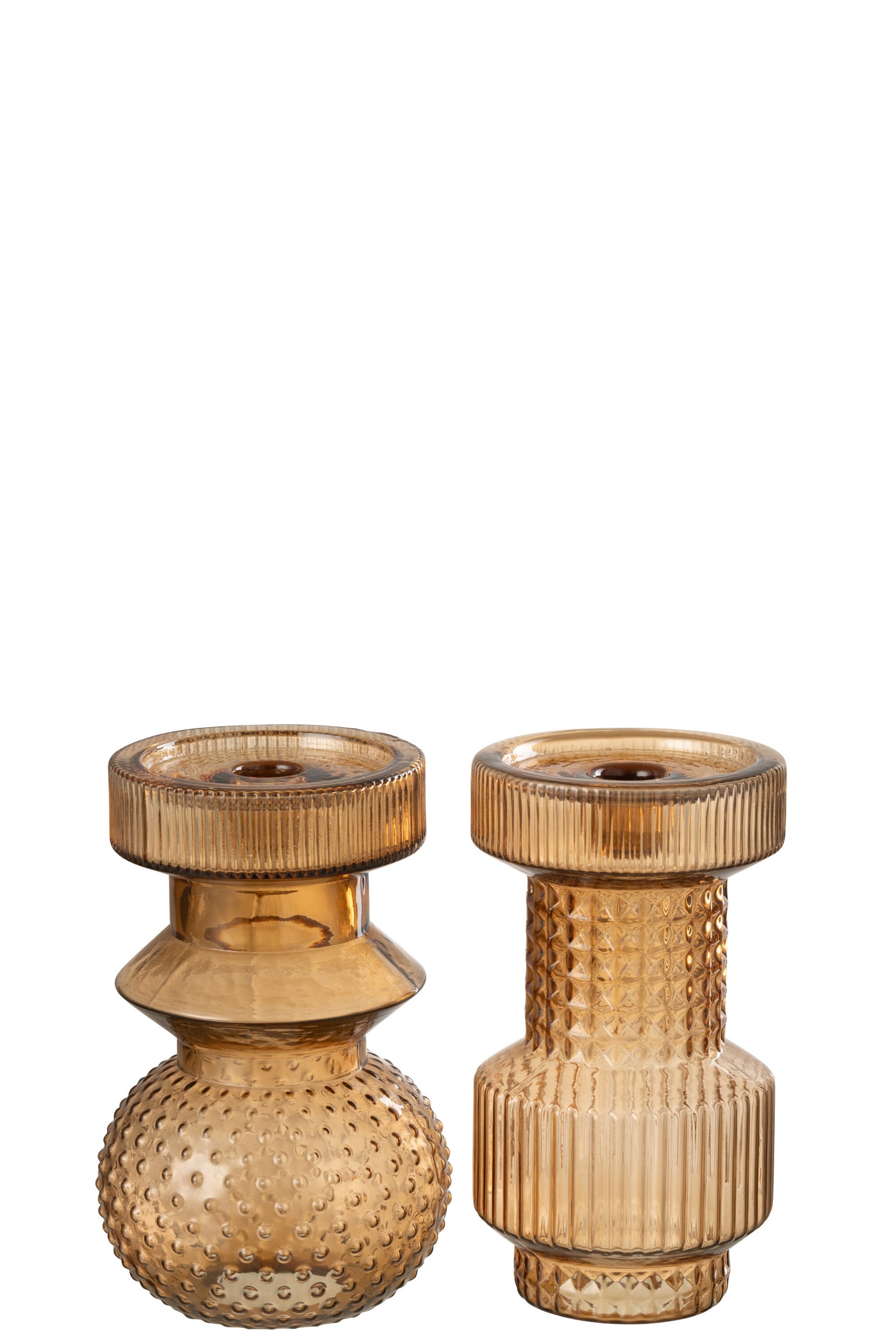 Kaarsenhouder Geometrisch Glas Bruin Assortiment Van 2