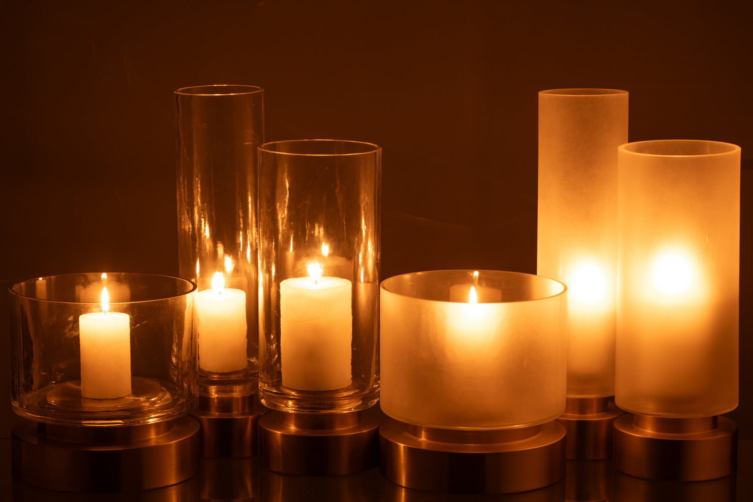 Kaarsenhouder/Vaas Pia Glas/Koper Transparant/Goud Groot Assortiment Van 2